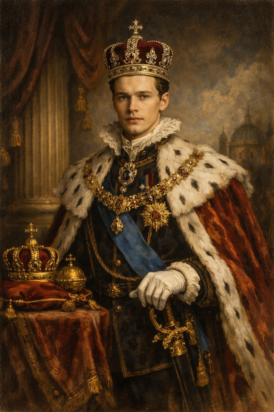 His Imperial Majesty, Sovereign of the Isle, Supreme Commander of the Fleets and the Army, 8th Earl of Bixby, 11th Lord-Duke of Williamsby, Prince of the Golden Coast and Auritania, Chancellor of Arakanland, Lord Protector of Eir, King of Brant and the Dales, Emperor Emeric II of House Caerwyn-Halbrecht