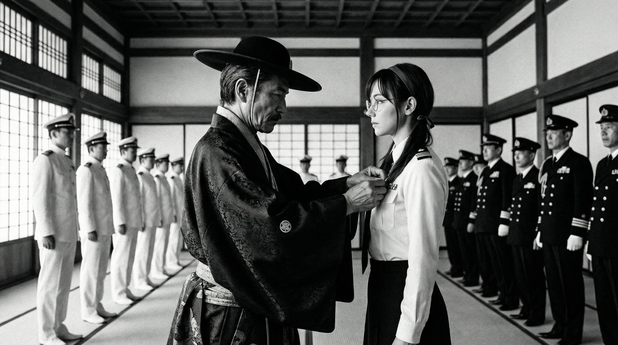 Shogun Masanori Miyamoto promoting Makinami to Marshal-Admiral of the Maelstrom, Naginomiya, July 25, 1915.